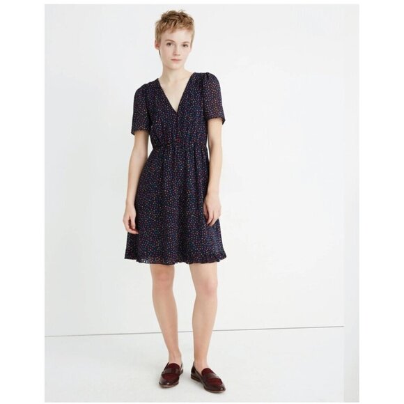 Madewell Dresses & Skirts - Madewell Flutter Sleeve Ruffle Hem Navy Dress in Sugar Dot - Size 10